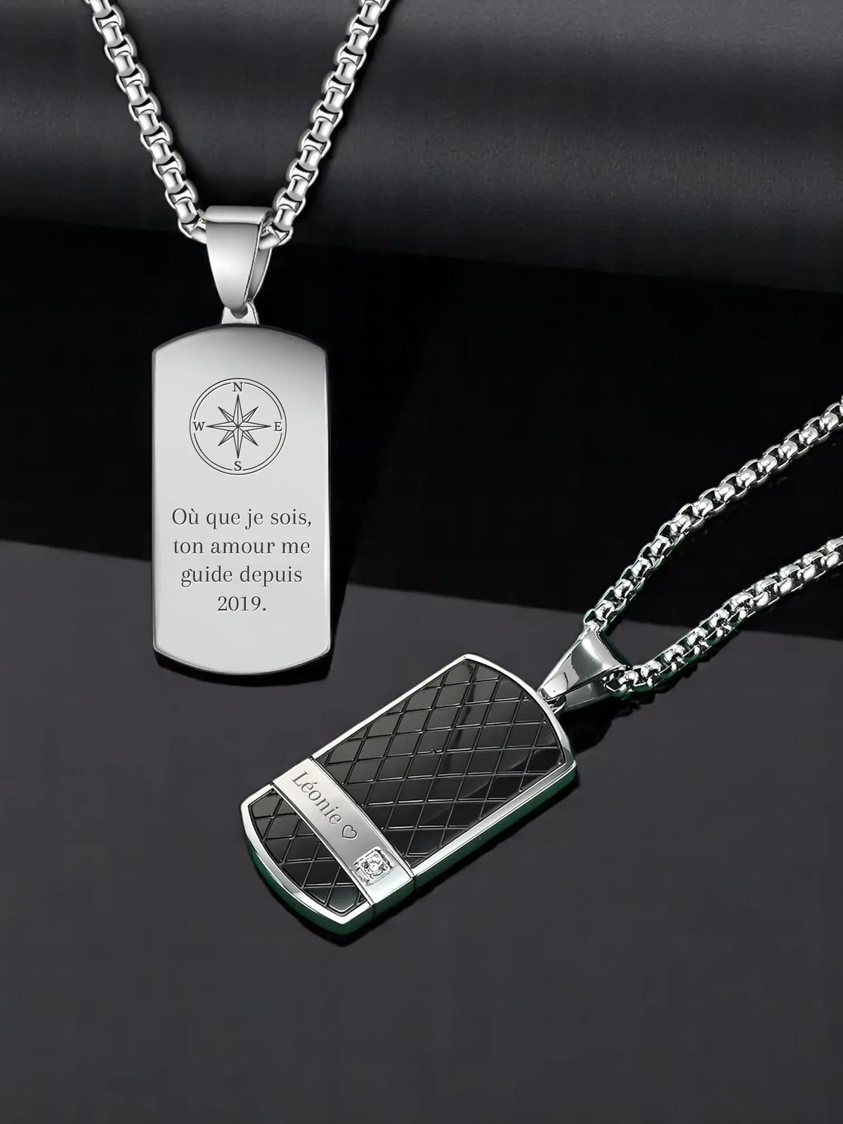 collier homme personnalisable noir gravé