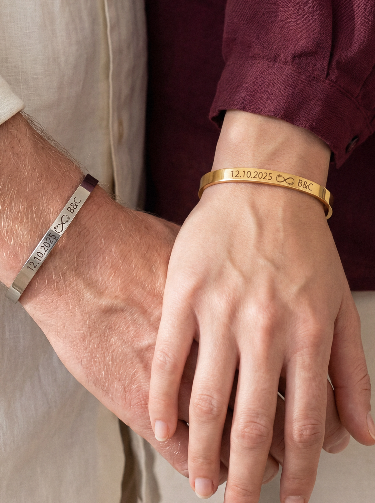 bracelet couple gravé avec date et prénoms