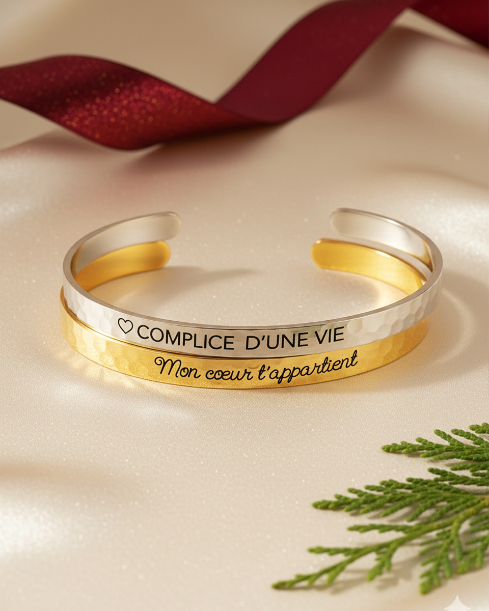 Bracelet couple personnalisé avec gravure recto verso