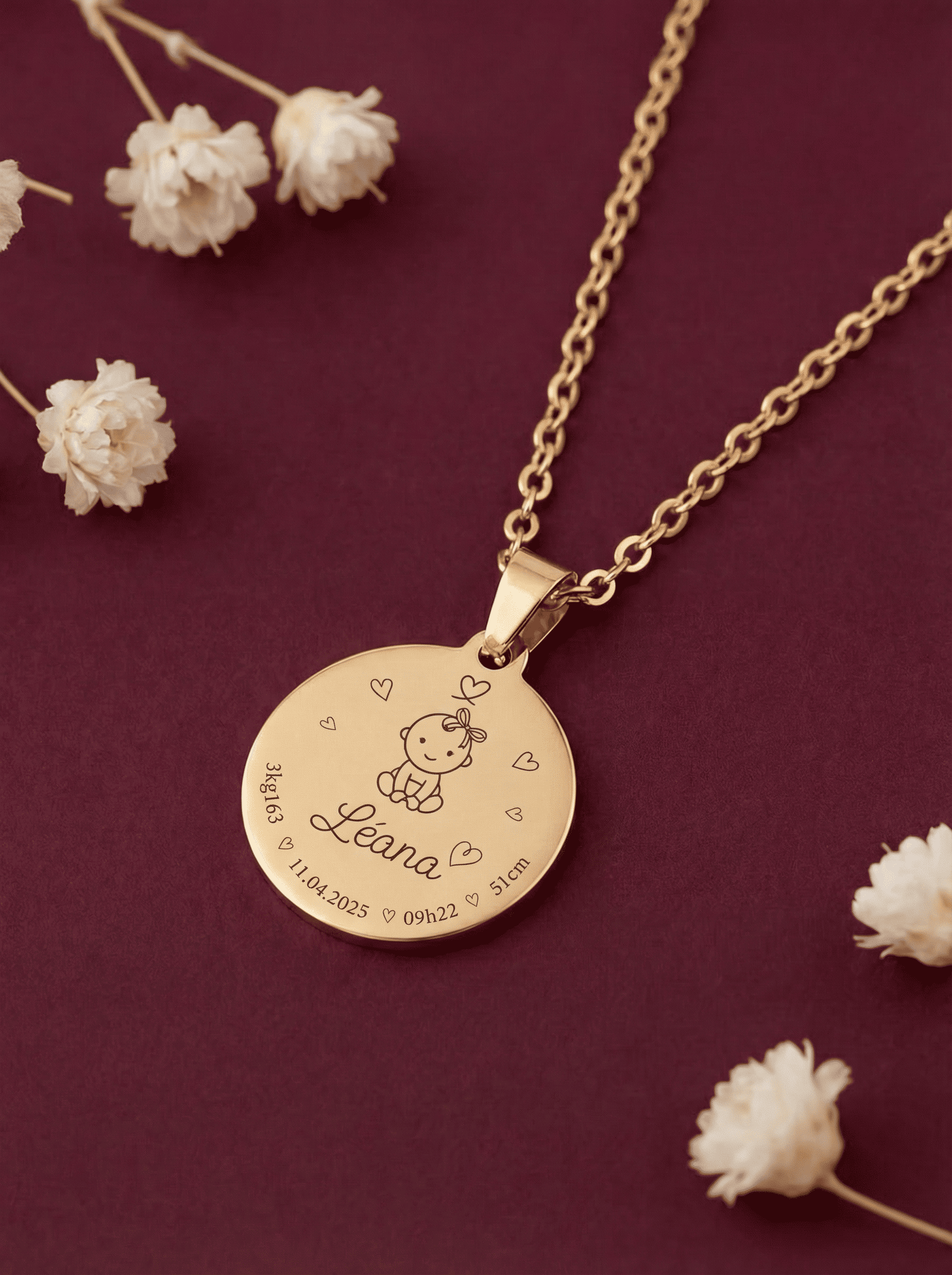Collier naissance personnalisé symbole de mémoire familiale