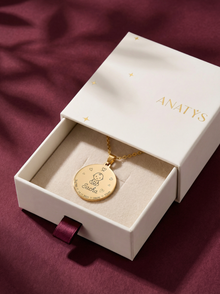 Collier naissance personnalisé prêt à être offert